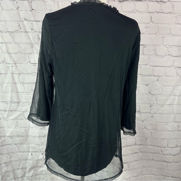 Chico's Black Blouse sheer layer Floral Embroidery tunic sz 1 (M 8) boho - Picture 3 of 12
